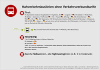 Verkehrsgewebe; Inoffizielle Übersicht zu Klimaticket Ö, ohne Gewähr, Seite 6. Spezielle sonstige Buslinien, nicht gültig (Teil 2). Tirol: FX (Expresslinie Innsbruck Hauptbahnhof – Flughafen), 48 (🇩🇪 – Jungholz – 🇩🇪), 54b (Sölden – Windachtal), 70 (Sölden – Gletscher), 74 (Pfronten 🇩🇪 – Vils – Füssen 🇩🇪), 369 (Eng – 🇩🇪), 996 (Hinterthiersee – 🇩🇪), 996 (🇩🇪 – Vils – 🇩🇪), 4061 (Kaiserjet), 4127 (Kristallwelten), 8328 im Abschnitt Bärenbad – Zillergrund, 9504 & 9509 (🇩🇪 – Kössen – 🇩🇪), Wanderlinien auf Gaislachalm, Wildmoosalm, Pinnistal, Stilluptal, von Ried auf Zillertaler Höhenstraße, als Ausnahmen gültig 482 (am österreichischen Abschnitt Ebbs ↔ Wildbichl), 9624 (Planseebus). Vorarlberg: 1 bis 5 (Walserbus), 22 (Sulzberg – 🇩🇪), 46 (Hittisau - 🇩🇪), 706 & 707 (Lech), gesamter Winter-Abendverkehr James des Ortsbus Lech, 8N1 & 8N2 (Nachtbus Bregenzerwald), Wanderbus Rellstal. Manche Skibuslinien; alle Sightseeinglinien, z.B. Linie S in Innsbruck